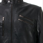 Zipper Pocket Leather Jacket // Black (M)