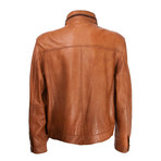 Chest Yoke Zipper Pocket Leather Jacket // Tan (S)