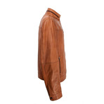 Chest Yoke Zipper Pocket Leather Jacket // Tan (XL)