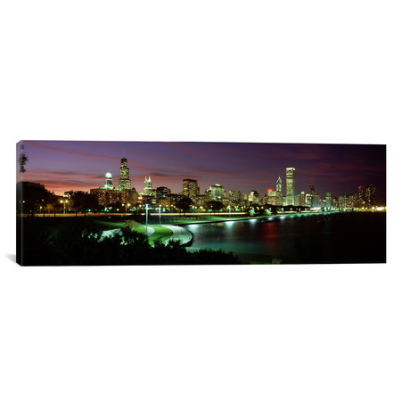 Chicago Skyline At Night (36"H x 12"W x 0.75"D)