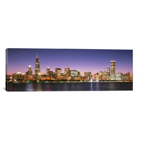 Lake Michigan Skyline At Night (36"H x 12"W x 0.75"D)