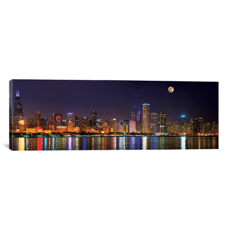 Downtown Chicago At Night (36"H x 12"W x 0.75"D)