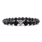 White Gold Leo Bracelet // Snowflake Obsidian + Onyx