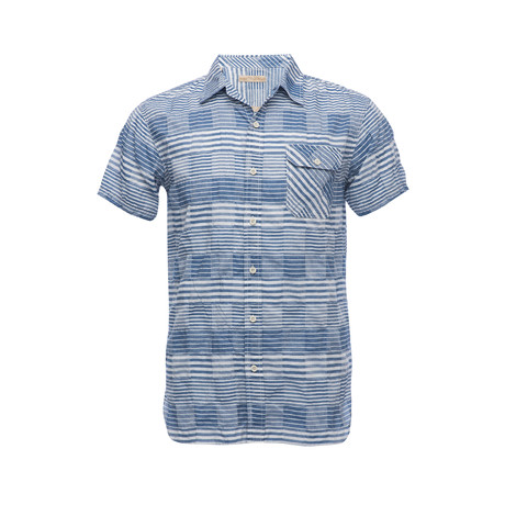 Truman Short Sleeve Single Flap Pocket Shirt // Blue Block Stripe (XS)