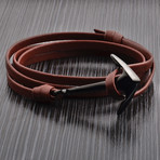 Anchor Leather Wrap Bracelet // Brown