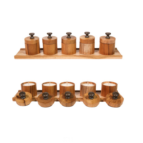 Set of 5 Mini Teakwoods + Tray + Handle