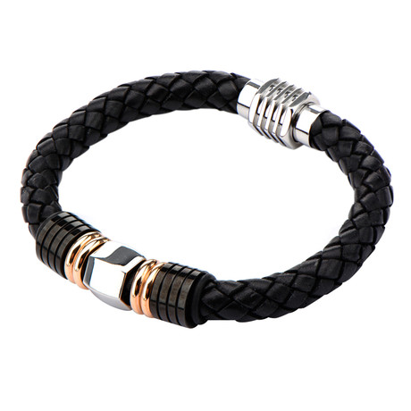 Beaded and Braided Leather Bracelet // Black