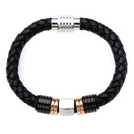 Beaded and Braided Leather Bracelet // Black