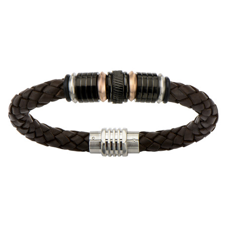 Beaded + Braided Leather Bracelet // Black + Brown