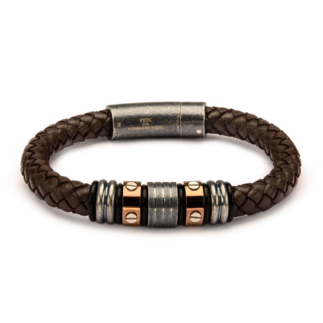 Banded Braided Leather Bracelet // Brown