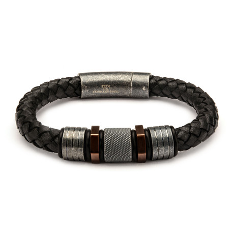 Banded Braided Leather Bracelet // Black