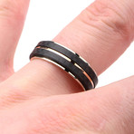 Carbon Fiber Stripes Ring // Black + Rose Gold (Ring Size: 9)