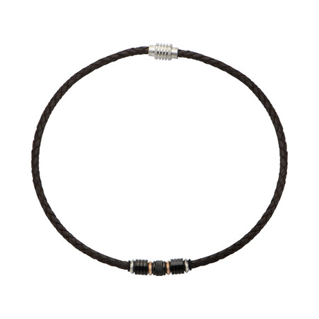 Braided Leather Beaded Necklace // Black