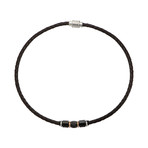 Braided Leather Beaded Necklace // Black