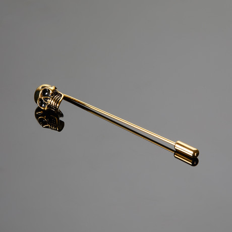 Metal Skull Lapel Pin // Gold