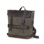 Campground Leather Canvas Backpack (Olive)