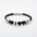 Dell Arte // Dragon Agate + Onyx Leather Bracelet // Black + Gray