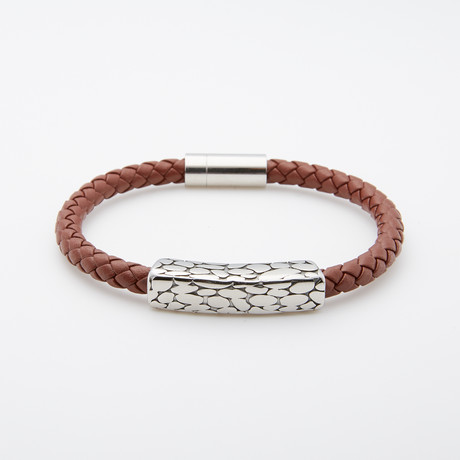 Leather + Stainless Steel Bracelet // Brown + Silver