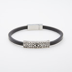 Leather + Stainless Steel Band Bracelet // Black + Silver