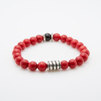 Dell Arte // Bamboo + Coral Stone Bracelet // Red