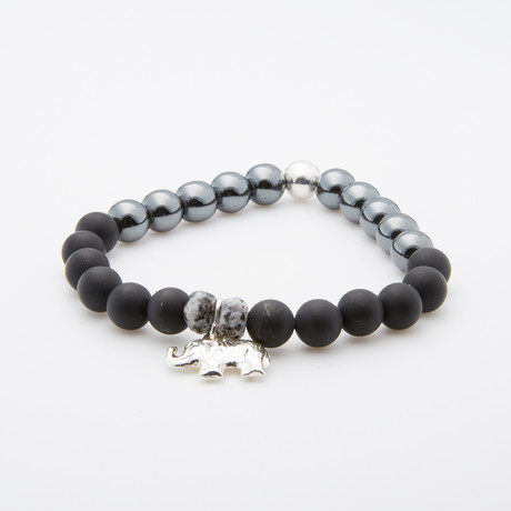 Dell Arte // Onyx Bead + Elephant Charm Bracelet // Black + Gray