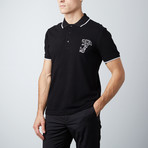 Embroidered Logo Contrast Striped Collar Polo // Black (S)