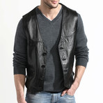 Leather Button Vest // Black (XL)