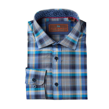 Plaid Spread Collar Button-Up Shirt // Blue (XS)