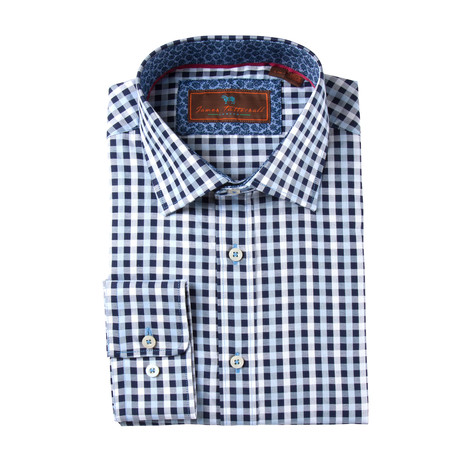 Twill Check Spread Collar Button-Up Shirt // Navy (XS)