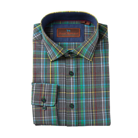 Grey Base Spread Collar Button-Up Shirt // Green (XS)