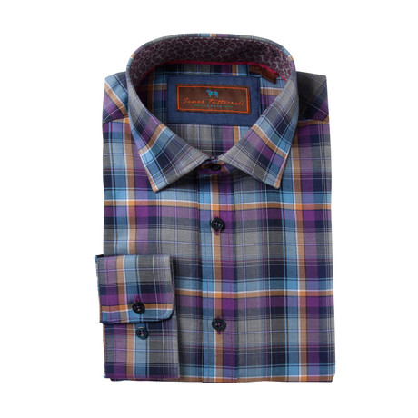 Plaid Spread Collar Button-Up Shirt // Purple (XS)
