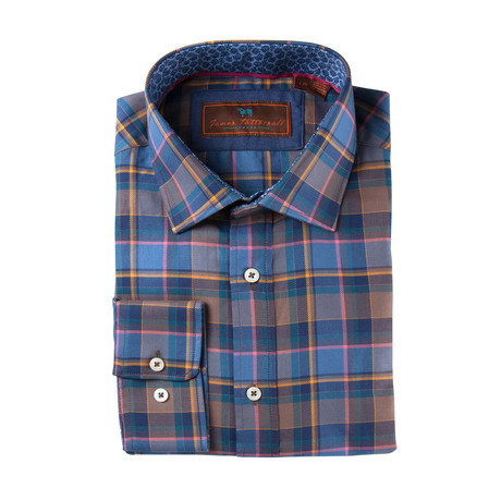 Woven Spread Collar Shirt // Brown + Blue (XS)