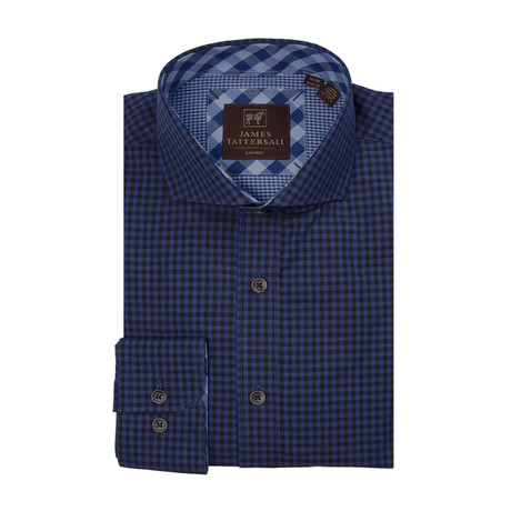 St. Ives Check Cutaway Collar Button-Up Shirt // Blue (XS)