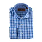Cotton Woven Button-Up Shirt // Blue + Light Blue + White Gingham (S)