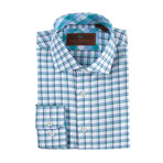 Woven Spread Collar Button-Up Shirt // White + Black + Teal (L)