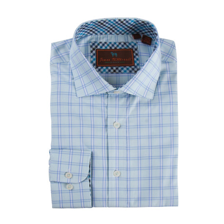 Spread Collar Button-Up Shirt // Aqua + Light Blue (S)