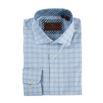 Spread Collar Button-Up Shirt // Aqua + Light Blue (L)