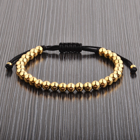 Gold Plated Stainless Steel Bead Shocker Tie Bracelet // Gold