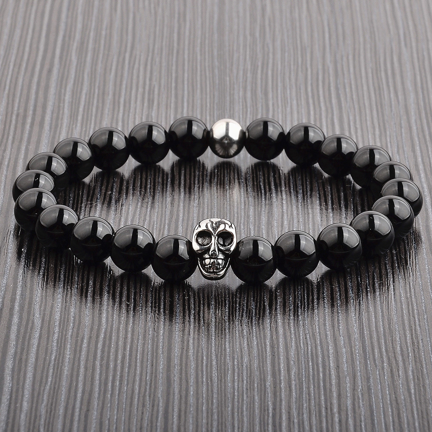 Onyx + Steel Bead Skull Shocker Tie Bracelet // Black - West Coast ...