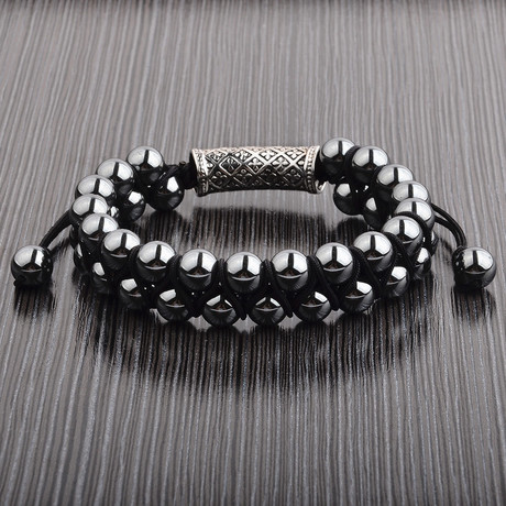 Polished Hematite Stone + Stainless Steel Double Layered Adjustable Bracelet