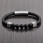 Leather + Onyx Stainless Steel Bracelet // Black