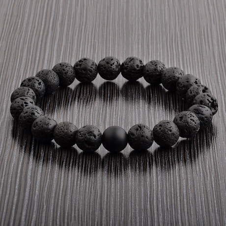 Lava + Onyx Stone Bead Bracelet // Black