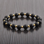 Onyx + Stainless Steel Plated Bead Bracelet // Black + Gold