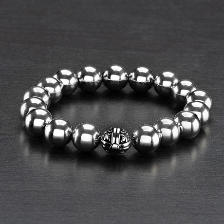 Crucible Polished Solid Stainless Steel Bead Bracelet // Silver
