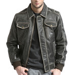 Distressed Leather Bomber // BROWN (M)