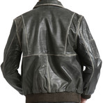Distressed Leather Bomber // BROWN (L)