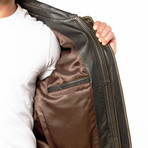 Distressed Leather Bomber // BROWN (S)