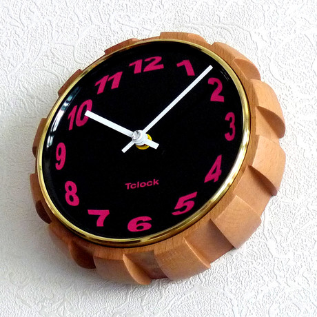 MOTOR Wall Clock // Arabic Numerals (Pink + Black Dial)