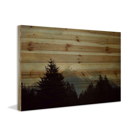 Night Evergreens // Natural Pine Wood (18"W x 12"H x 1.5"D)