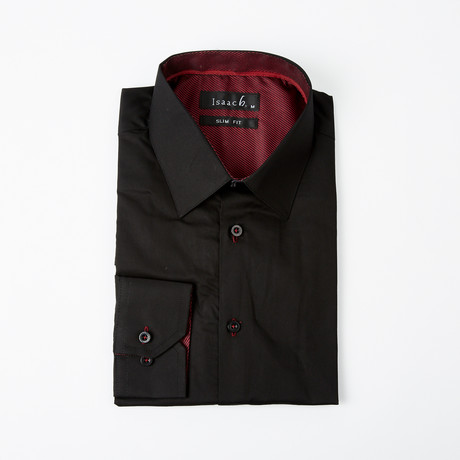 Contrast Stitch Button-Up Shirt // Black + Red (S)